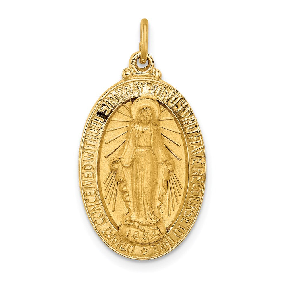 14k Solid Polished/Satin Medium Oval Virgin Mary Medal