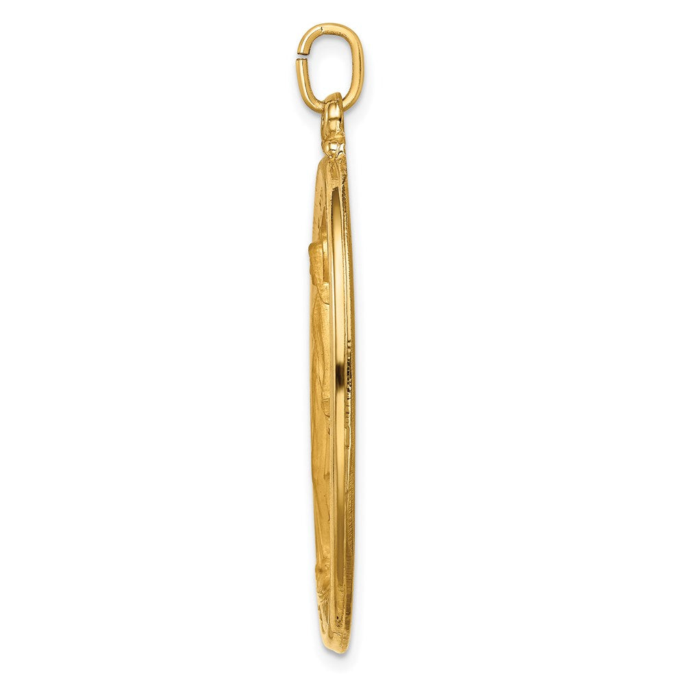 14k Solid Polished/Satin Extra Large Oval Virgin Mary Medal