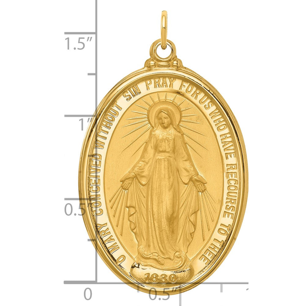 14k Solid Polished/Satin Extra Large Oval Virgin Mary Medal