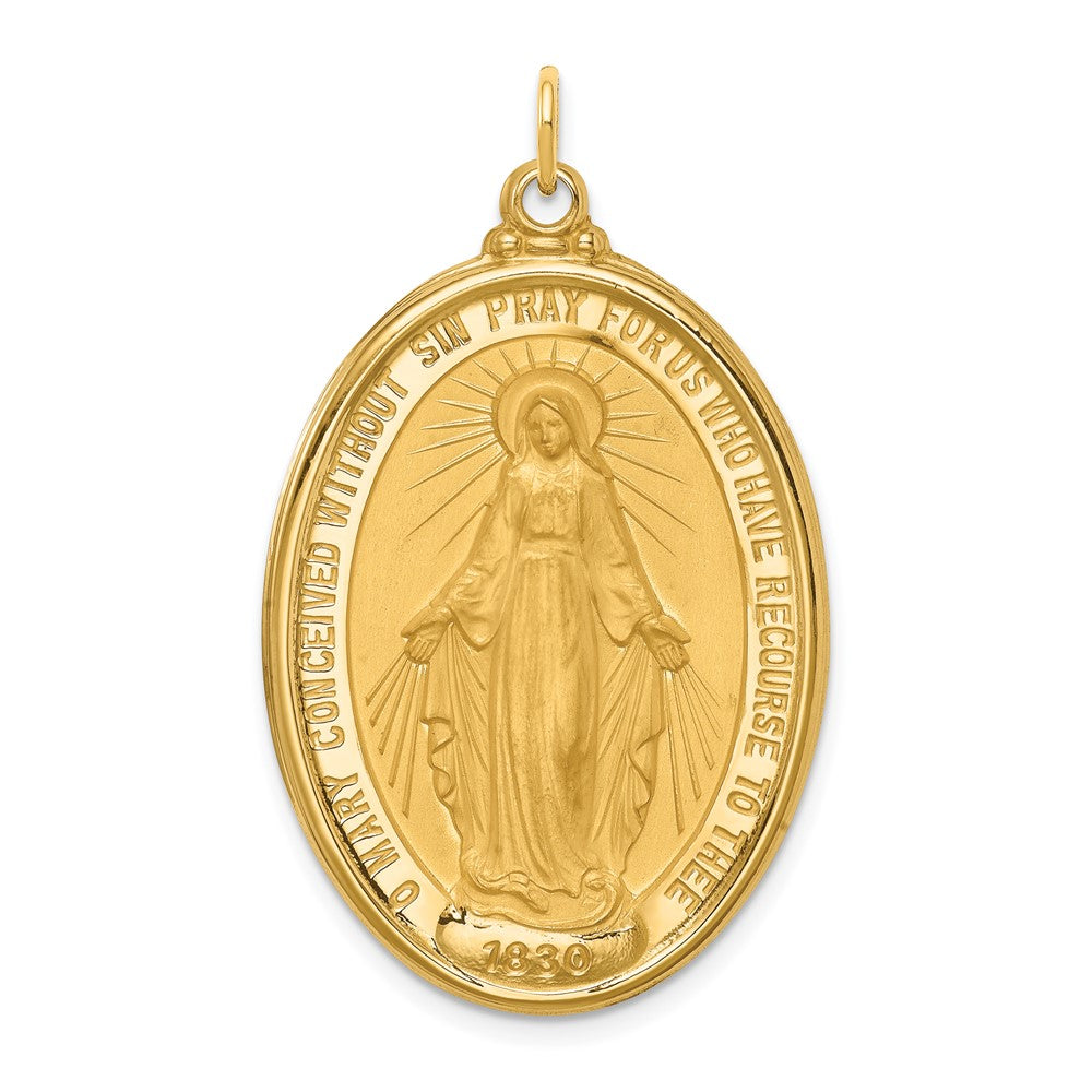14k Solid Polished/Satin Extra Large Oval Virgin Mary Medal