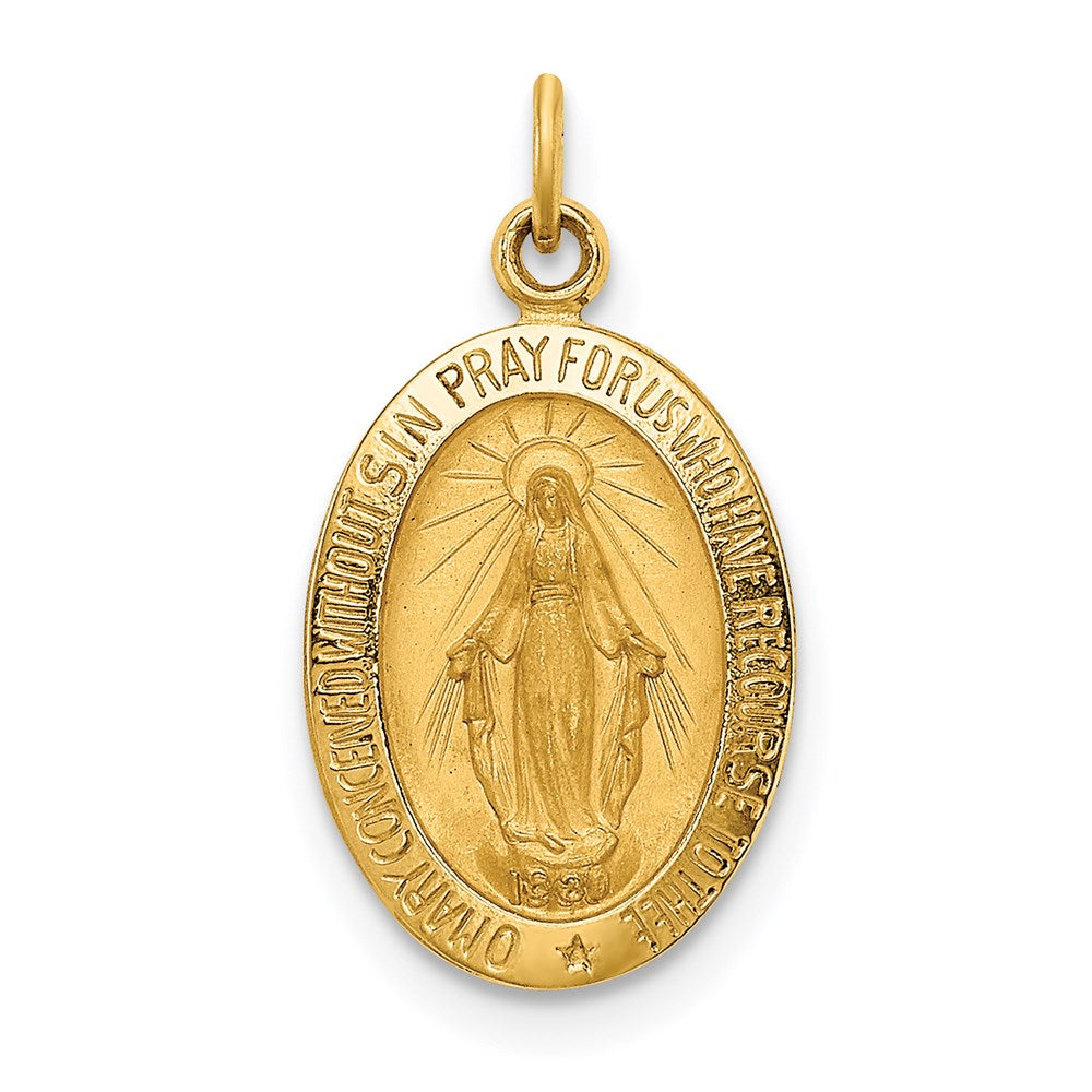 14k Solid Polished/Satin Small Oval Virgin Mary Medal