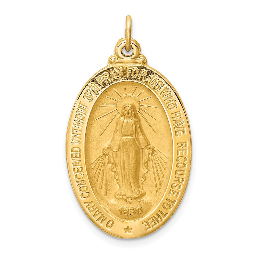 14k Solid Polished/Satin Medium Oval Virgin Mary Medal