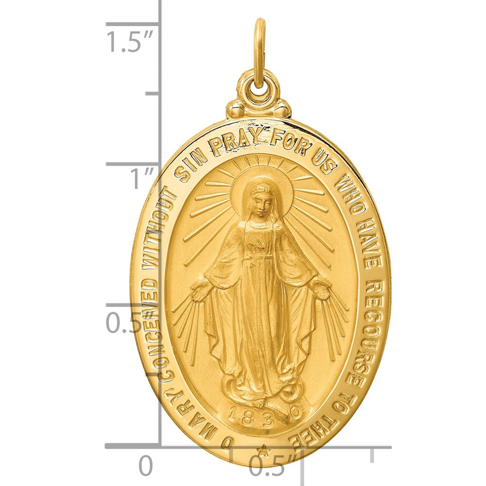 14k Solid Polished/Satin Large Oval Virgin Mary Medal