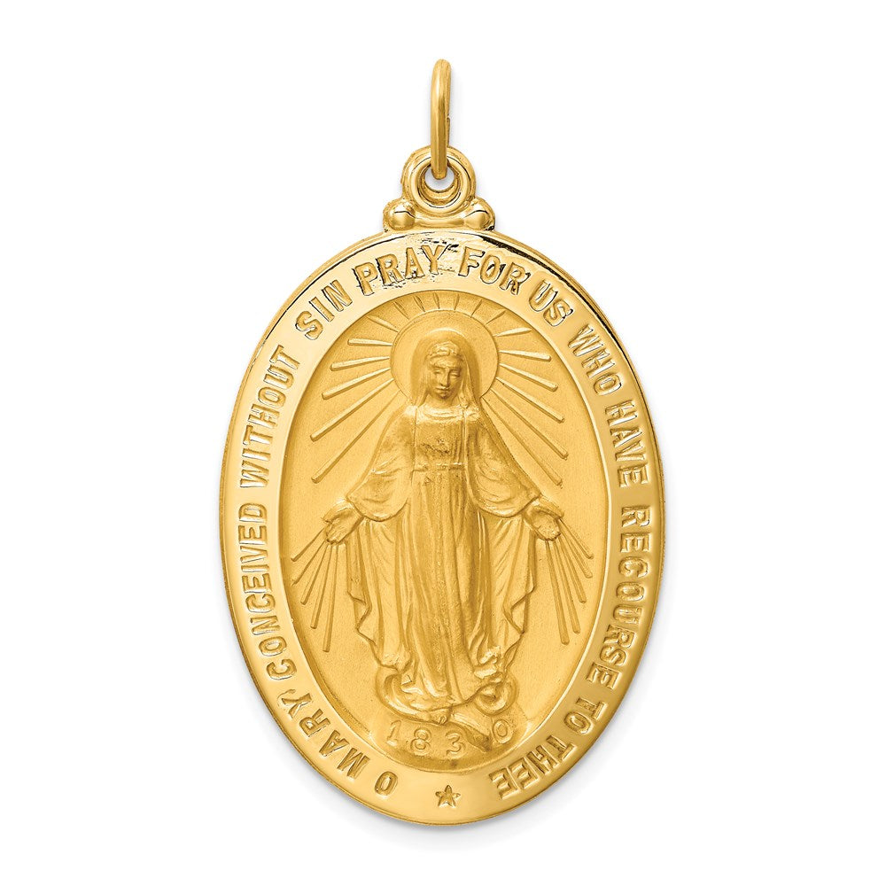 14k Solid Polished/Satin Large Oval Virgin Mary Medal