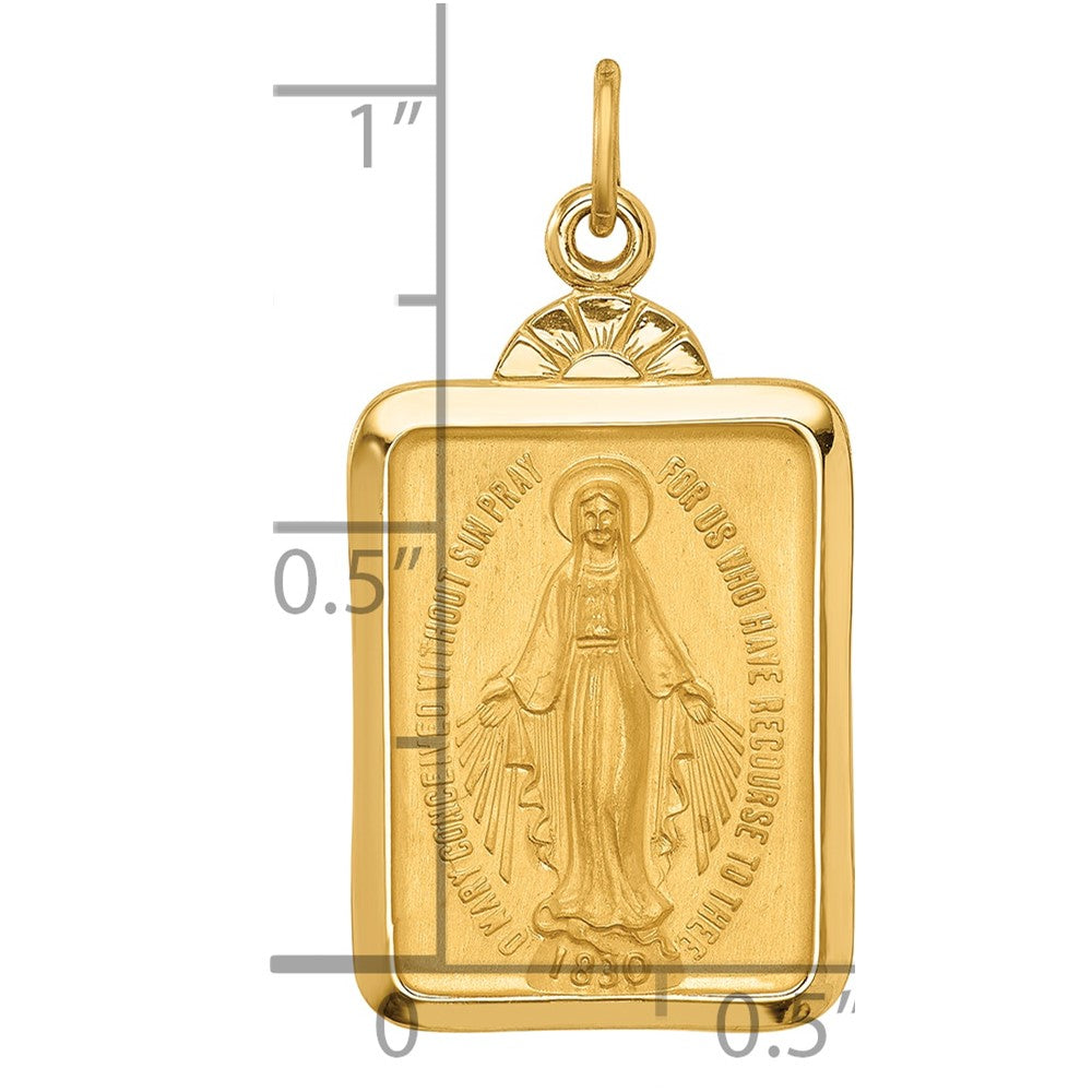 14k Solid Polished/Satin Rectangle w/Fan Top Virgin Mary Medal