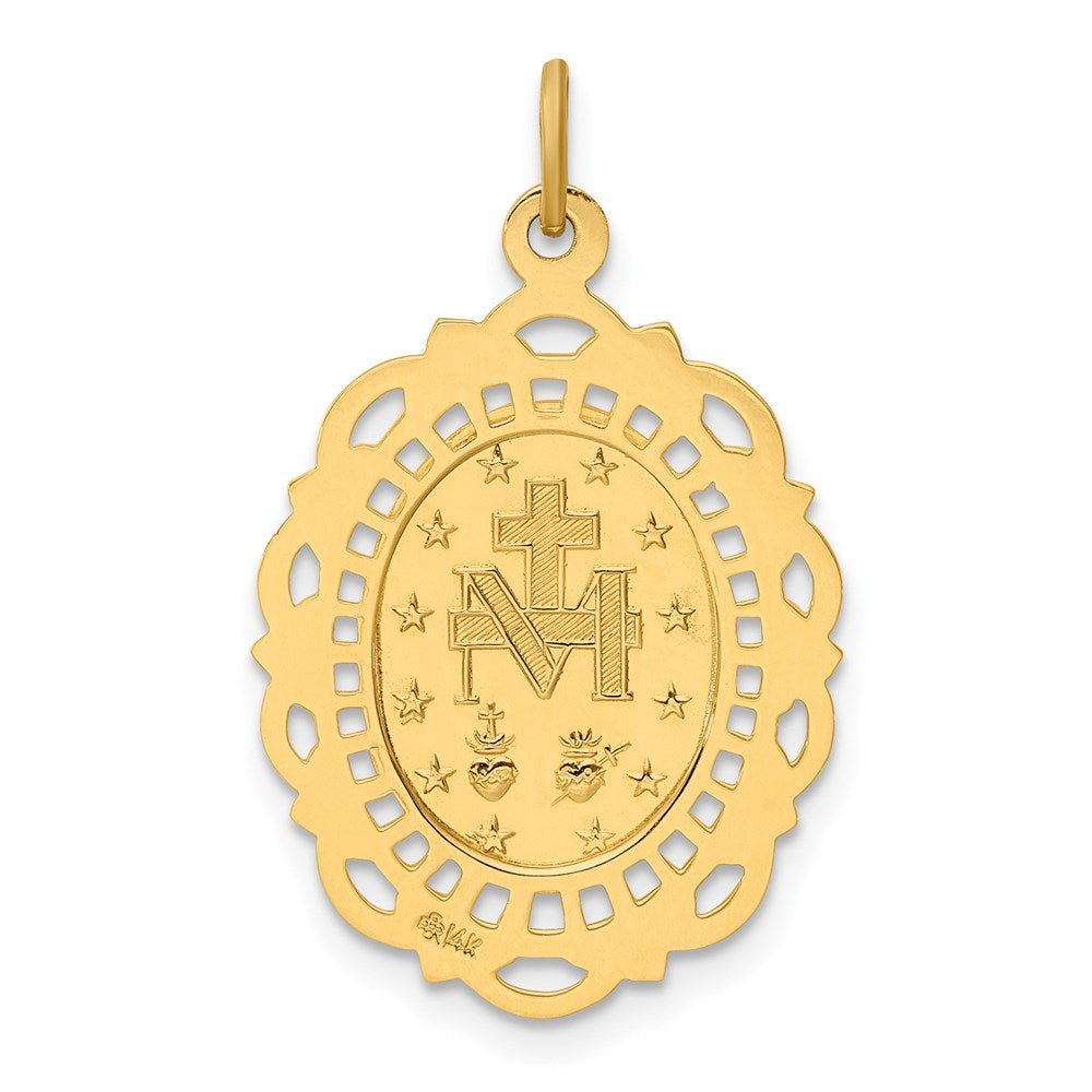14K Solid Polished/Satin Fancy Pierced Oval Virgin Mary Medal