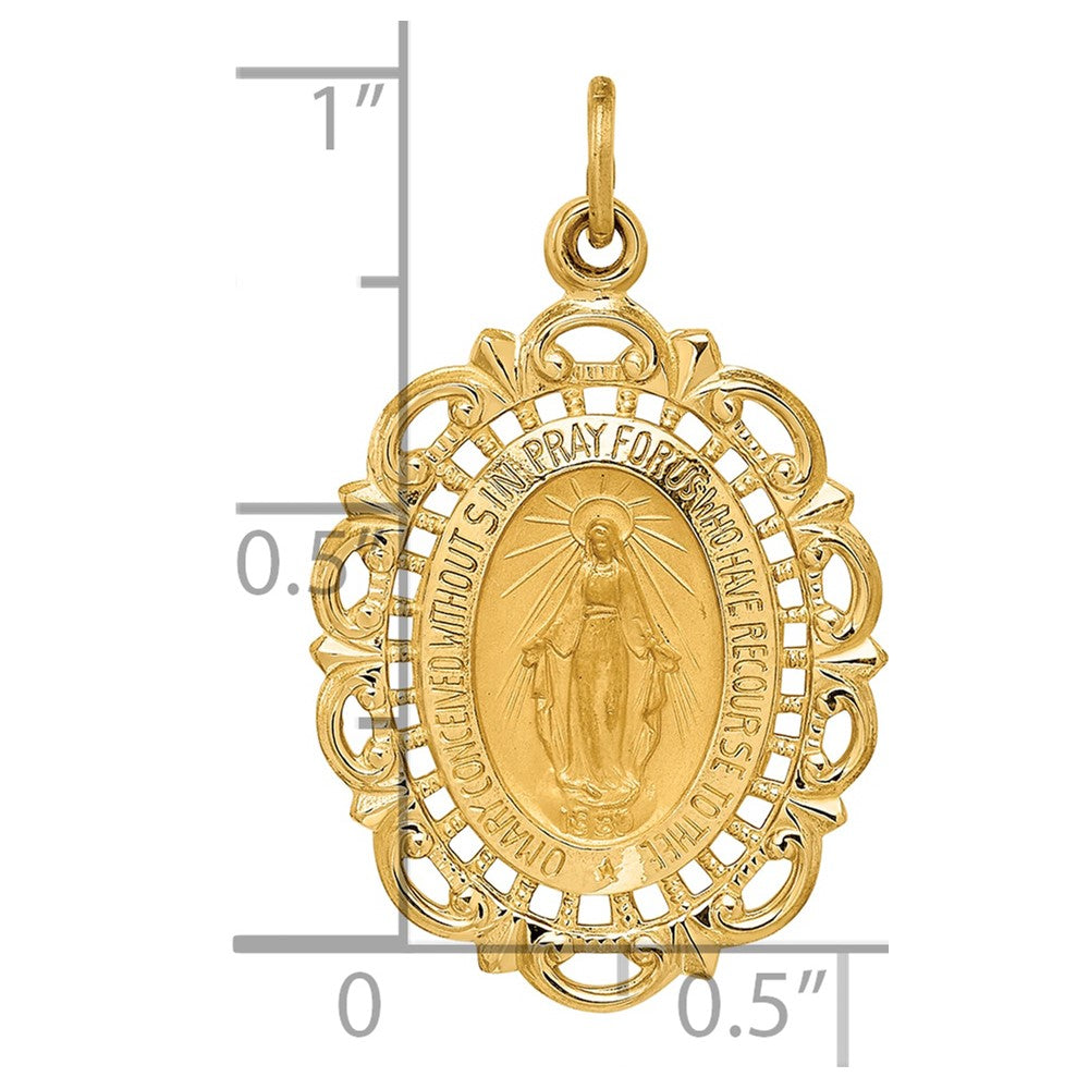 14K Solid Polished/Satin Fancy Pierced Oval Virgin Mary Medal