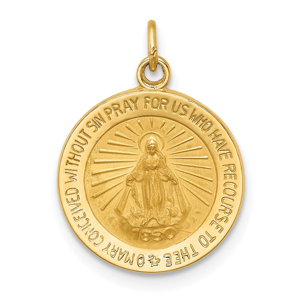 14k Solid Polished/Satin Round Virgin Mary Medal
