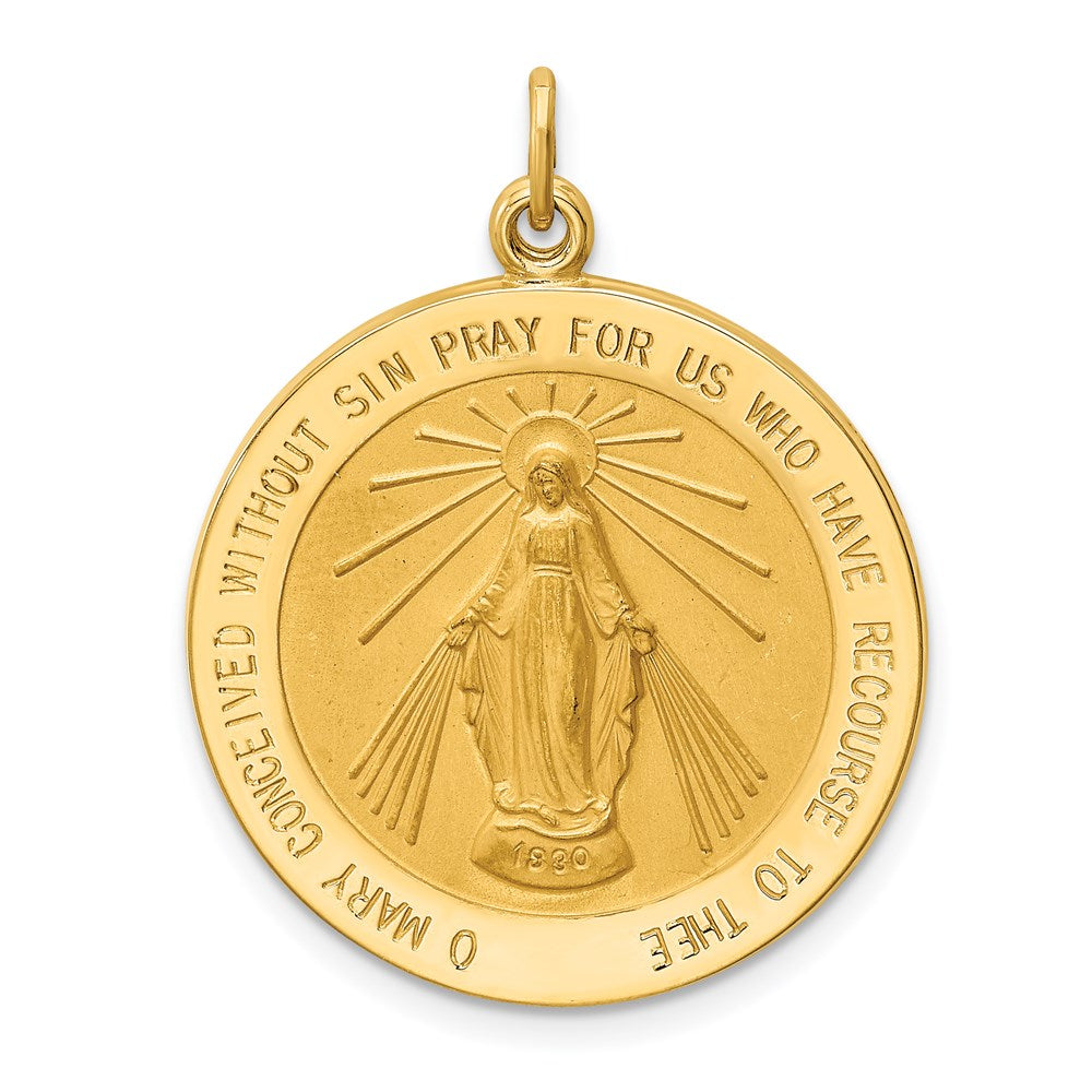 14k Solid Polished/Satin Round Virgin Mary Medal