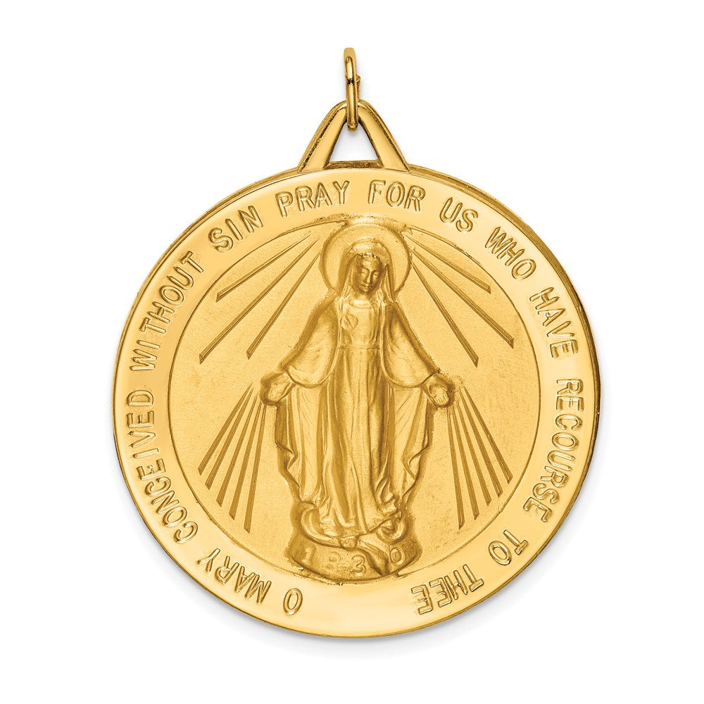 14k Solid Polished/Satin Large Round Virgin Mary Medal