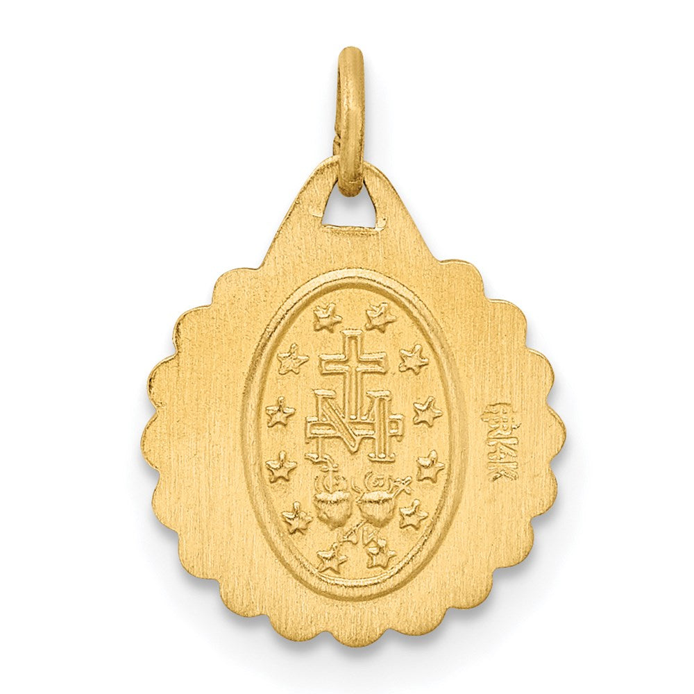 14k Solid Polished/Satin Tiny Round Scalloped Virgin Mary Medal