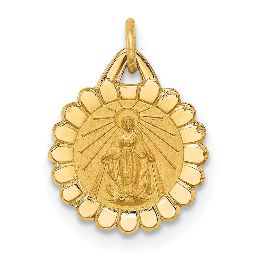 14k Solid Polished/Satin Tiny Round Scalloped Virgin Mary Medal