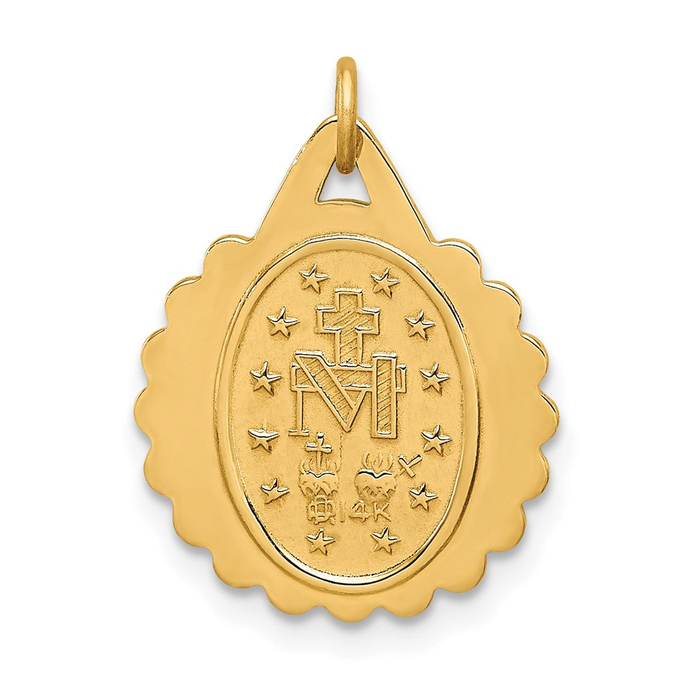 14k Solid Polished/Satin Small Round Scalloped Virgin Mary Medal