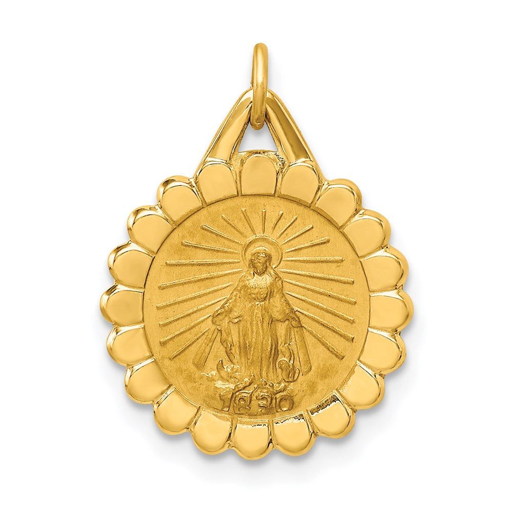 14k Solid Polished/Satin Small Round Scalloped Virgin Mary Medal