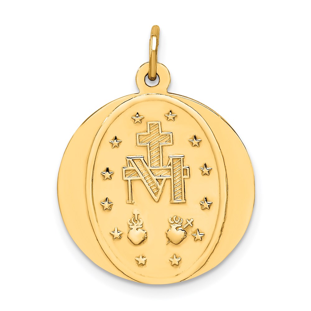 14k Solid Polished/Satin Small Round Virgin Mary Medal