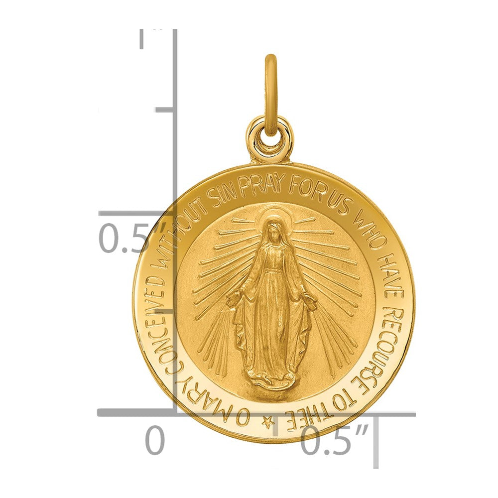 14k Solid Polished/Satin Small Round Virgin Mary Medal