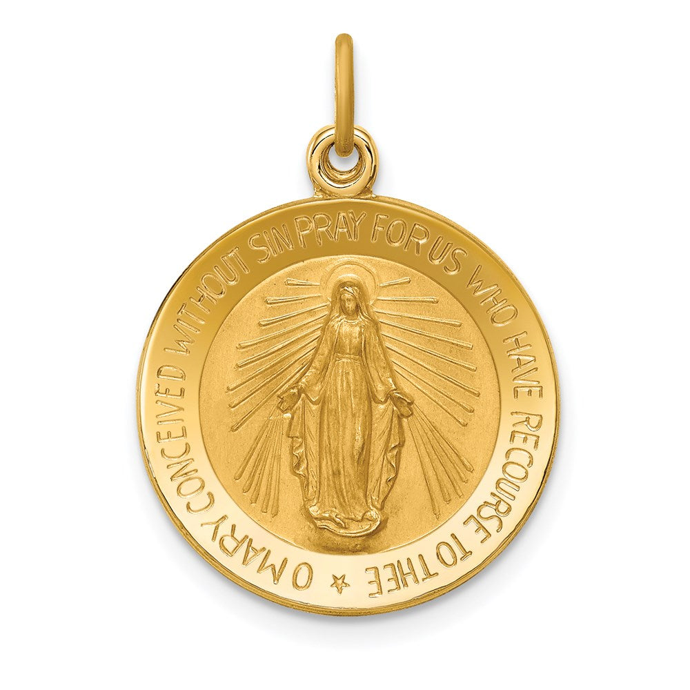 14k Solid Polished/Satin Small Round Virgin Mary Medal
