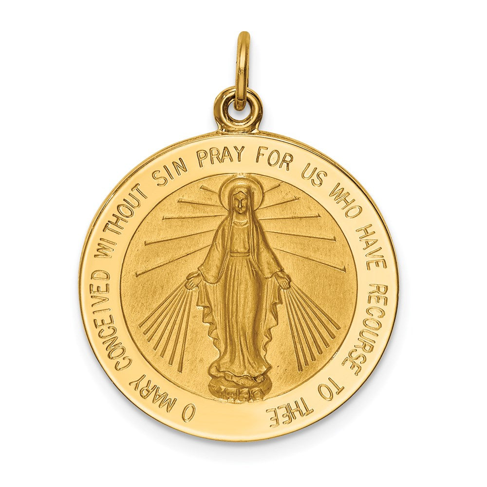 14k Solid Polished/Satin Large Round Virgin Mary Medal