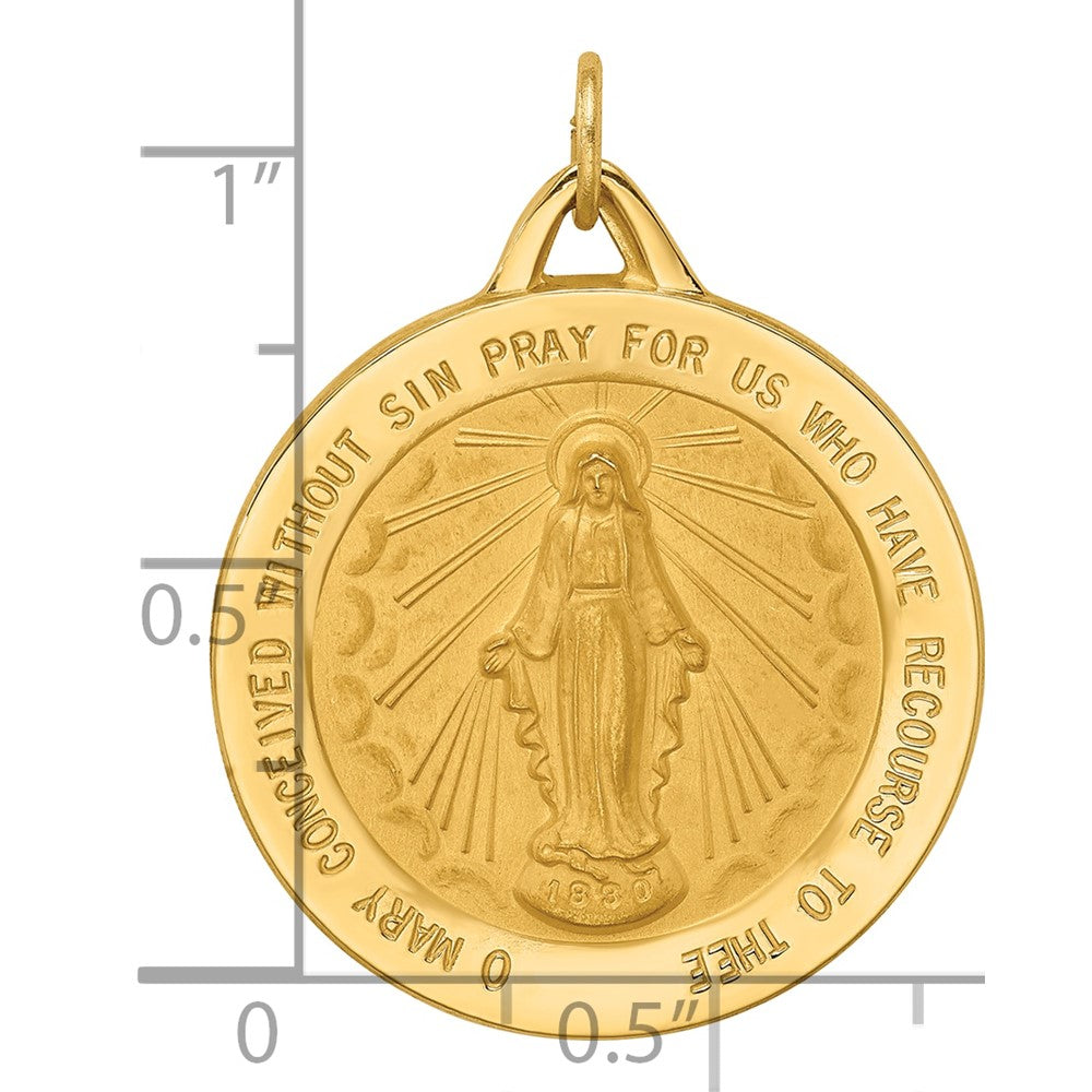 14k Solid Polished/Satin Extra Large Round Virgin Mary Medal