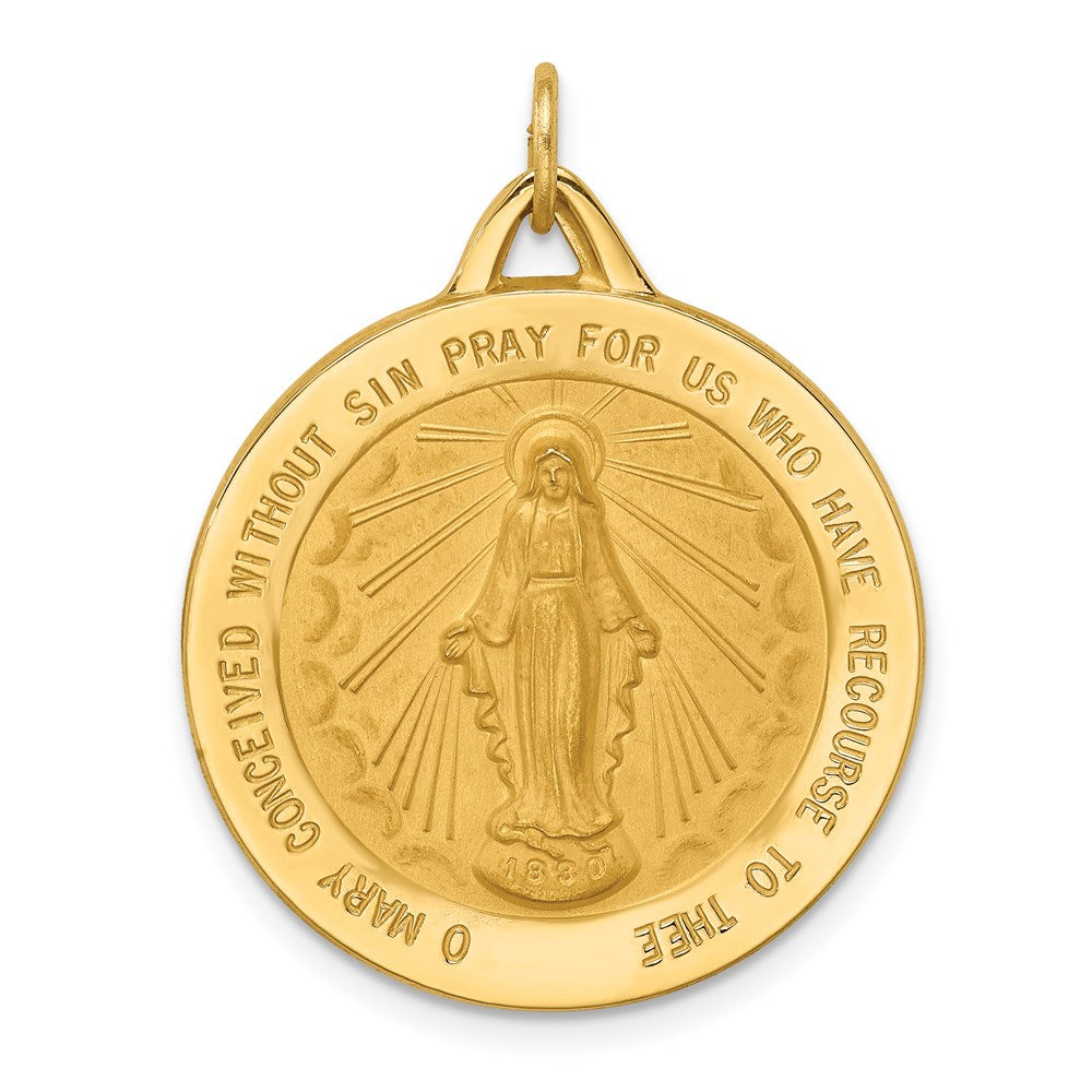 14k Solid Polished/Satin Extra Large Round Virgin Mary Medal