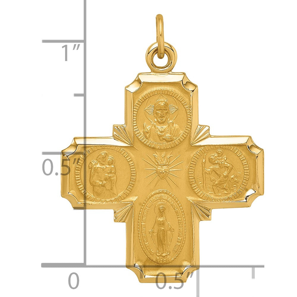 14k Solid Polished/Satin Medium 4-Way Medal