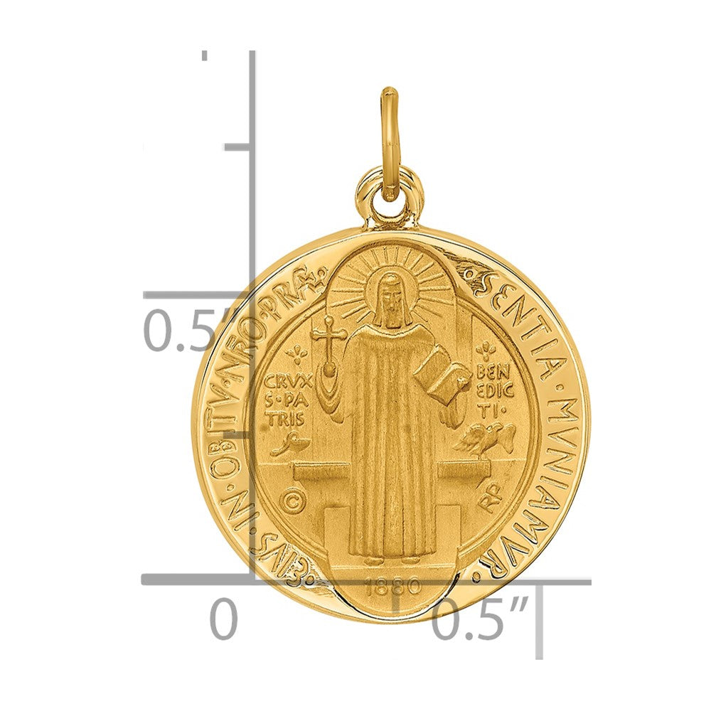 14k Solid Polished/Satin Round Reversible St. Benedict Medal