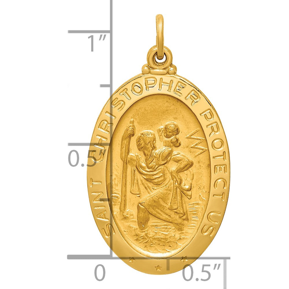 14k Solid Polished/Satin Medium Oval St. Christopher Medal