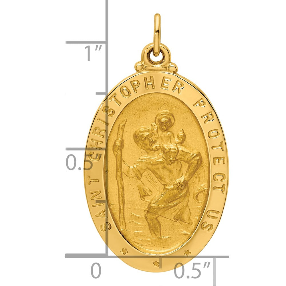 14k Solid Polished/Satin Medium Oval St. Christopher Medal
