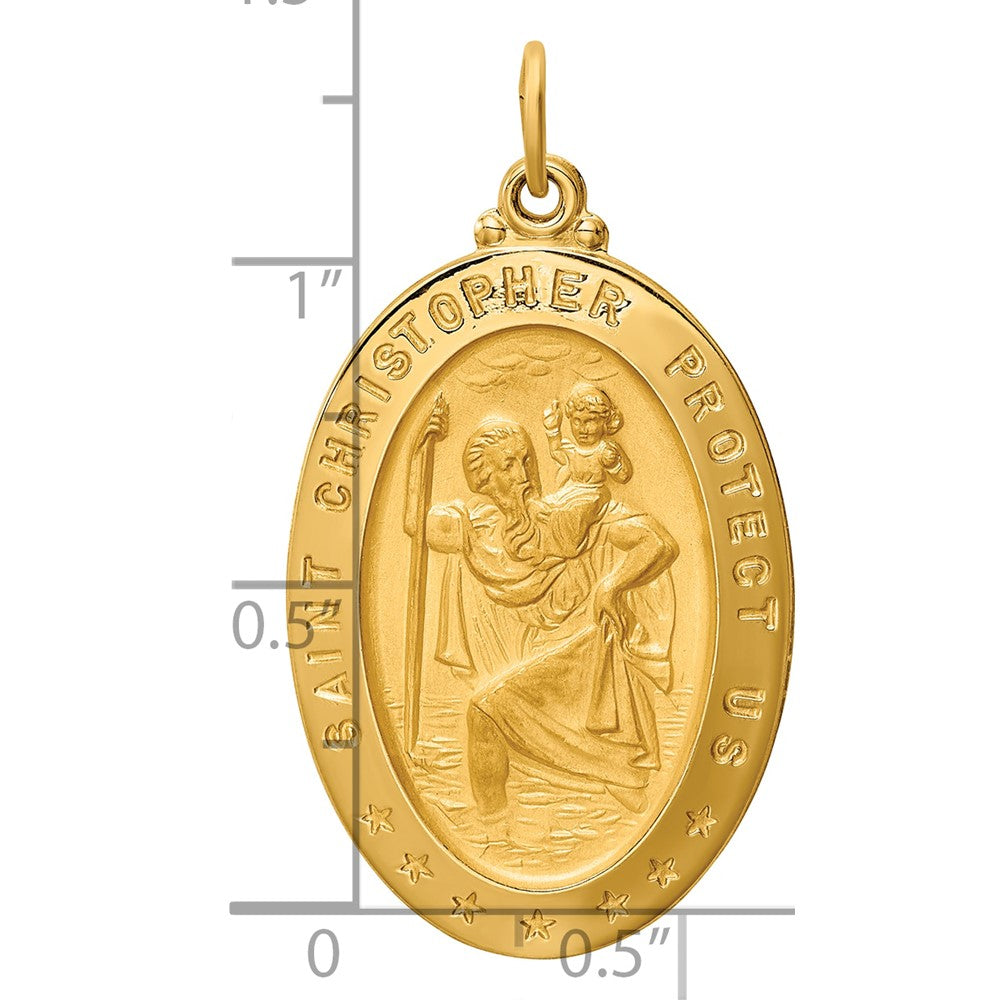14k Solid Polished/Satin Large Oval St. Christopher Medal