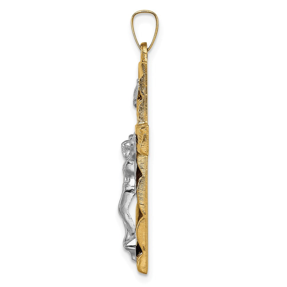 14k Two-tone Hollow Polished Textured Latin Crucifix