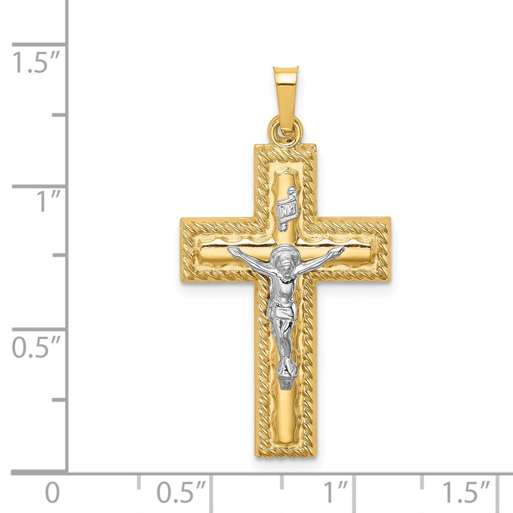 14k Two-tone Hollow Polished Rope Edge Latin Crucifix
