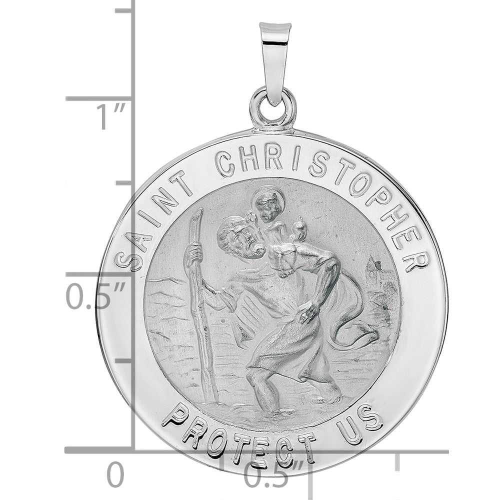 14k White Gold Polished Saint Christopher Solid Medal Pendant
