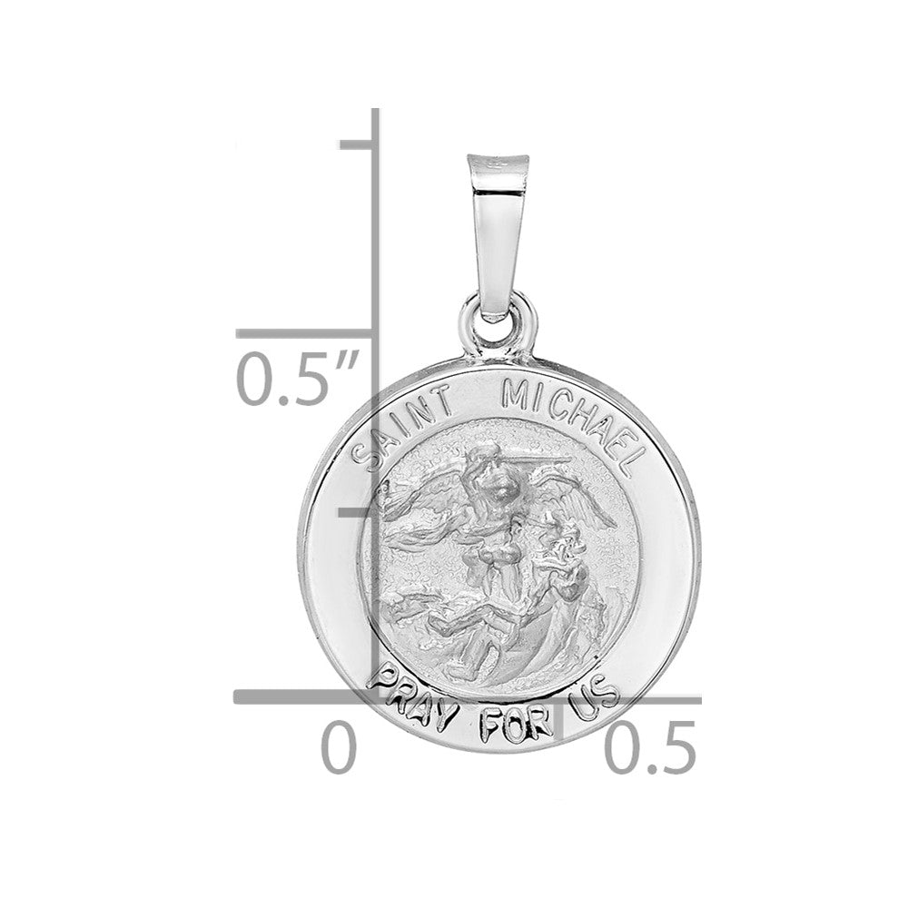 14k White Gold Polished and Satin Hollow St Michael Medal Pendant