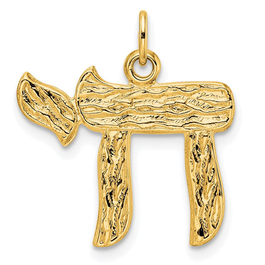 14k Polished and Textured Solid Chai Symbol Pendant