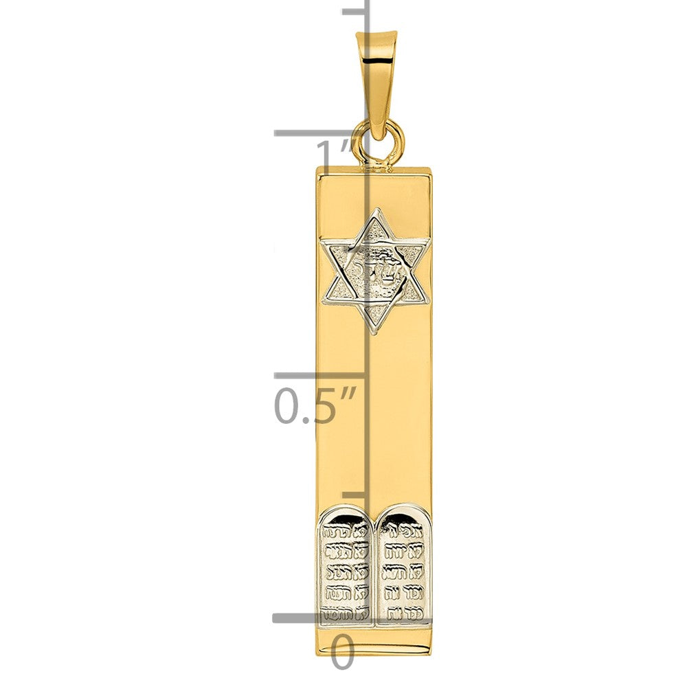 14k Two-tone Polished Hollow Mezuzah w/Star of David and Torah Pendant