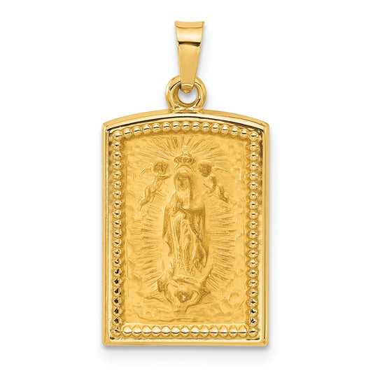 14K Rectangular Hollow Our of Guadalupe Medal