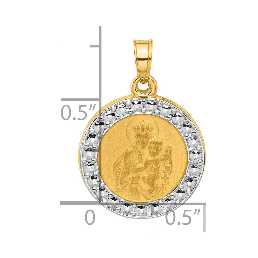 14K and White Rhodium Hollow Our of Mt Carmel Medal
