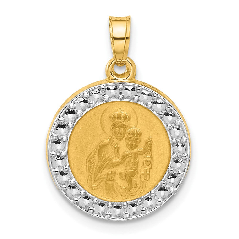 14K and White Rhodium Hollow Our of Mt Carmel Medal