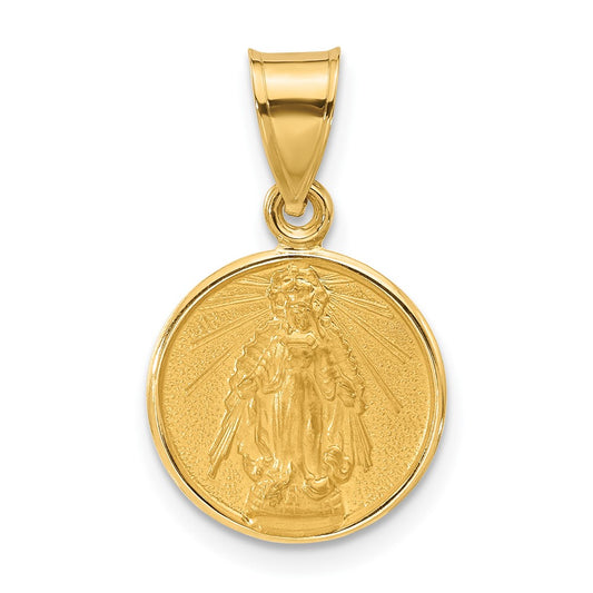 14k Polished and Satin Solid Virgin Mary Mary Plain Back Medal