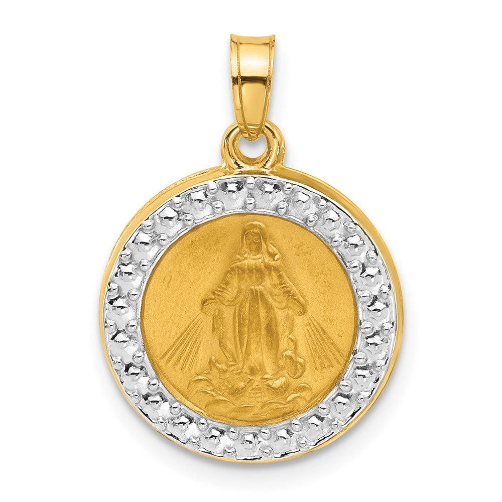 14K and White Rhodium Hollow Virgin Mary Mary Plain Back Medal