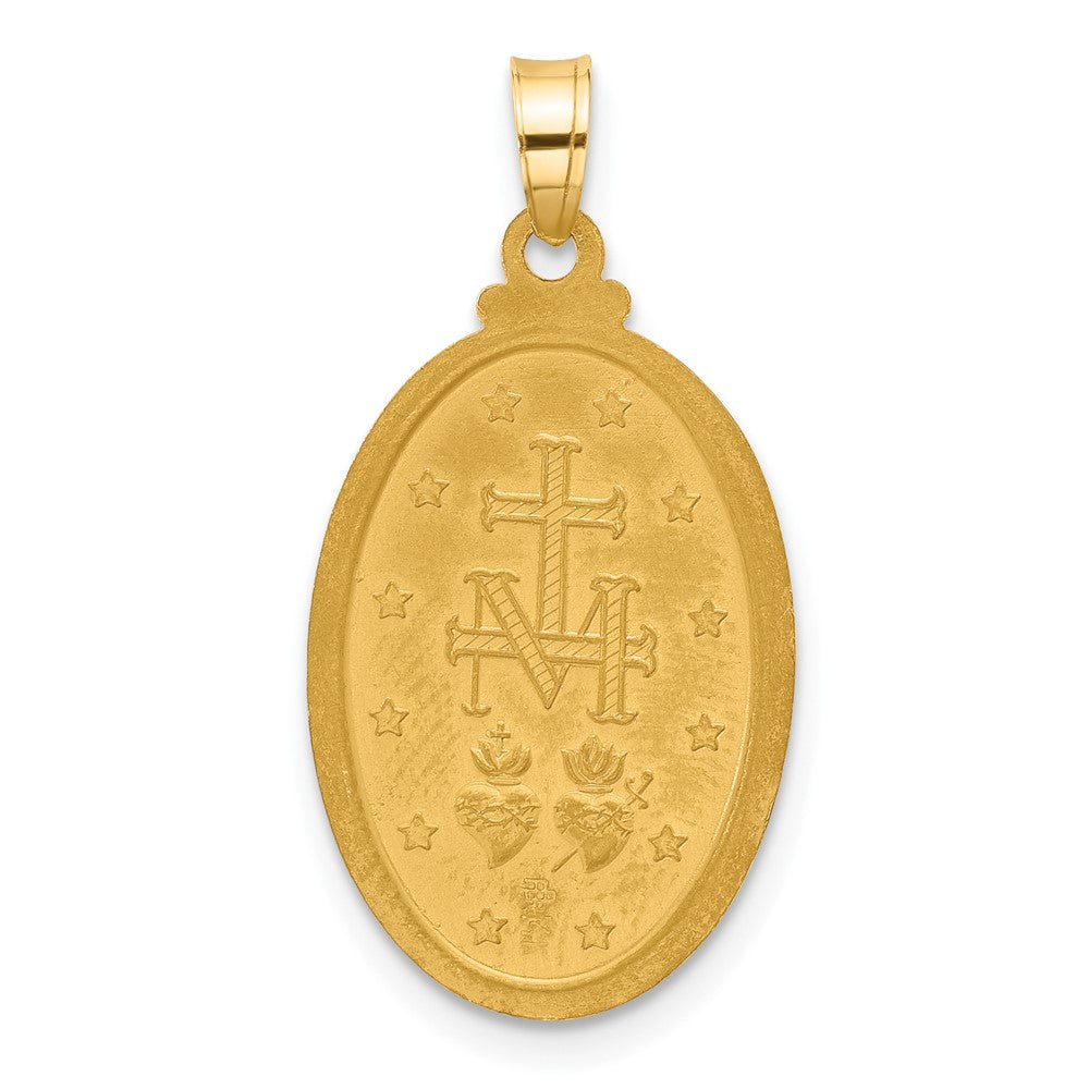 14k Satin and Polished Virgin Mary Medal Oval Solid Pendant