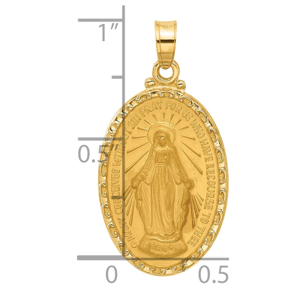 14k Satin and Polished Virgin Mary Medal Oval Solid Pendant