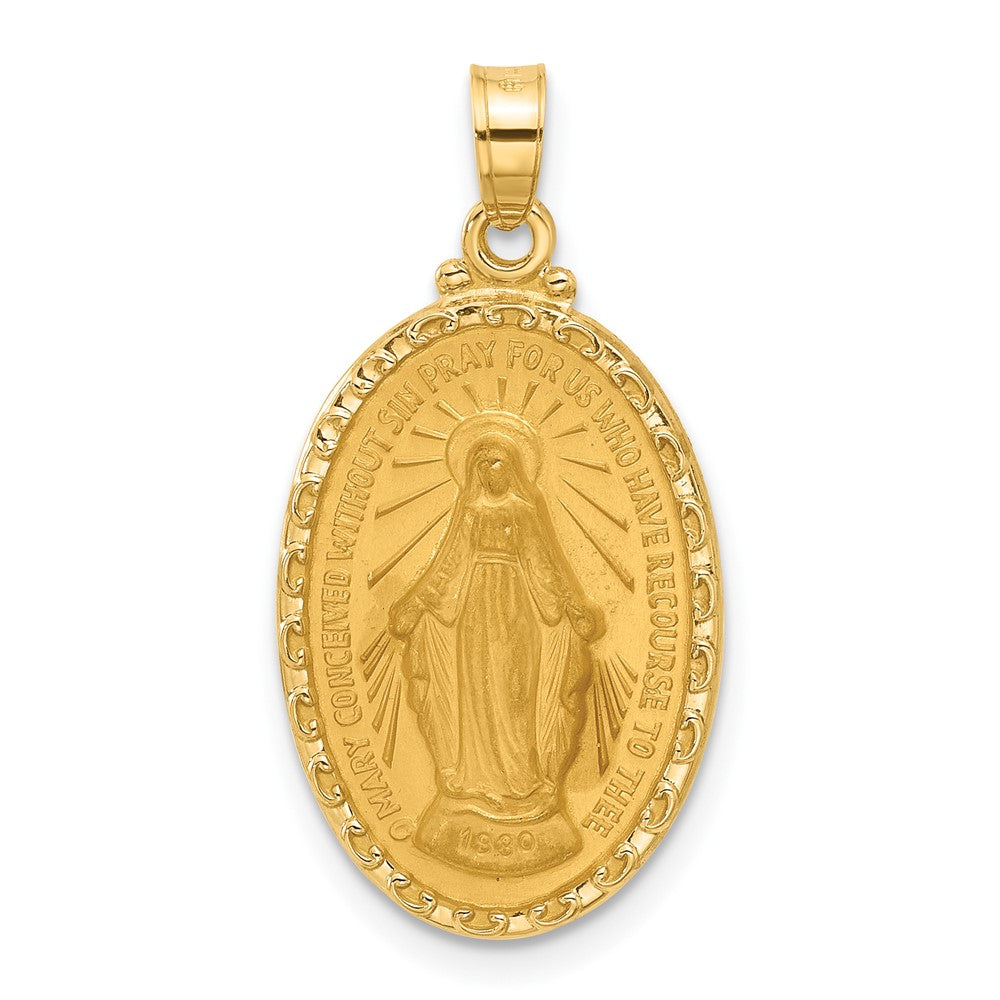 14k Satin and Polished Virgin Mary Medal Oval Solid Pendant