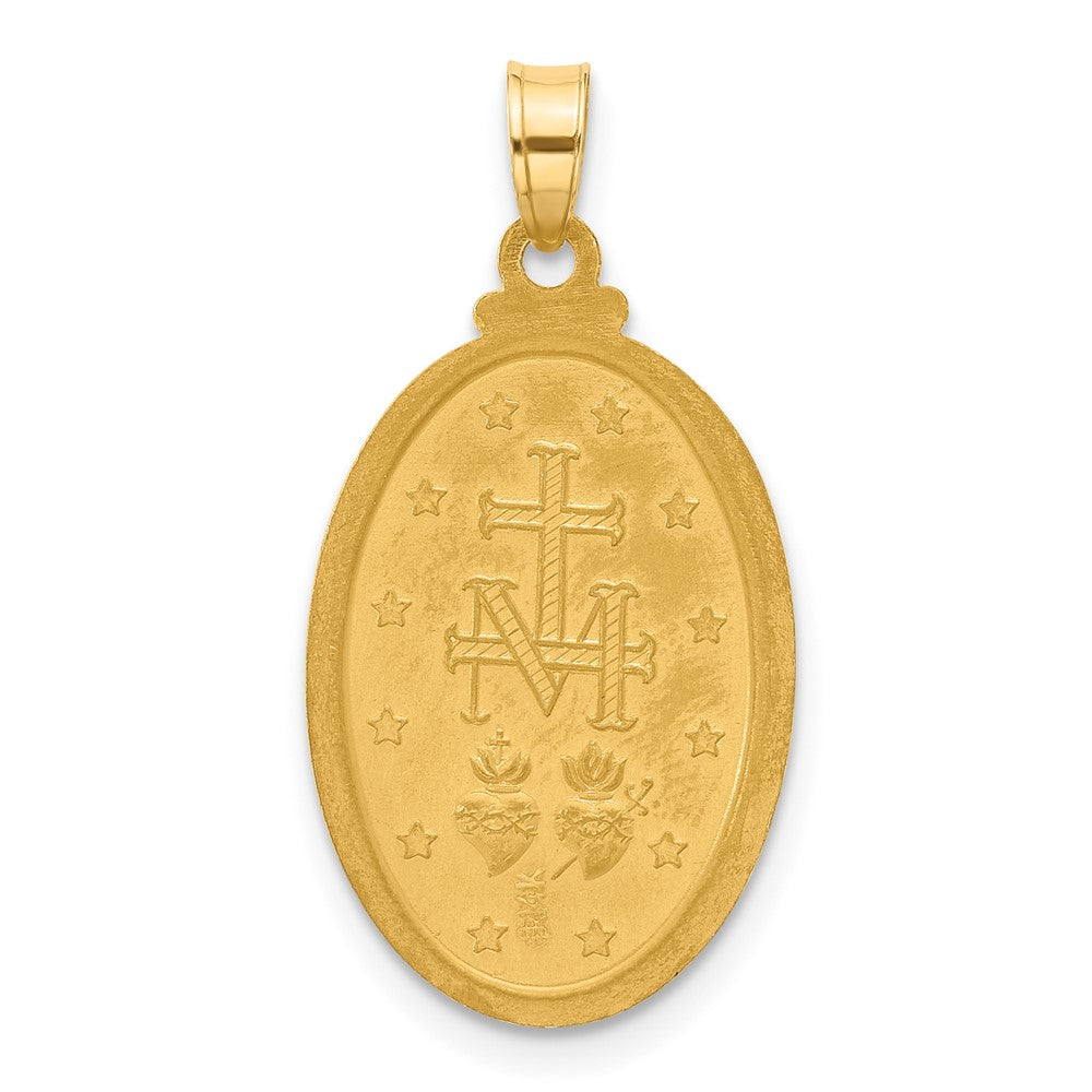 14K with Rhodium Satin and Polished Virgin Mary Medal Solid Oval Pendant