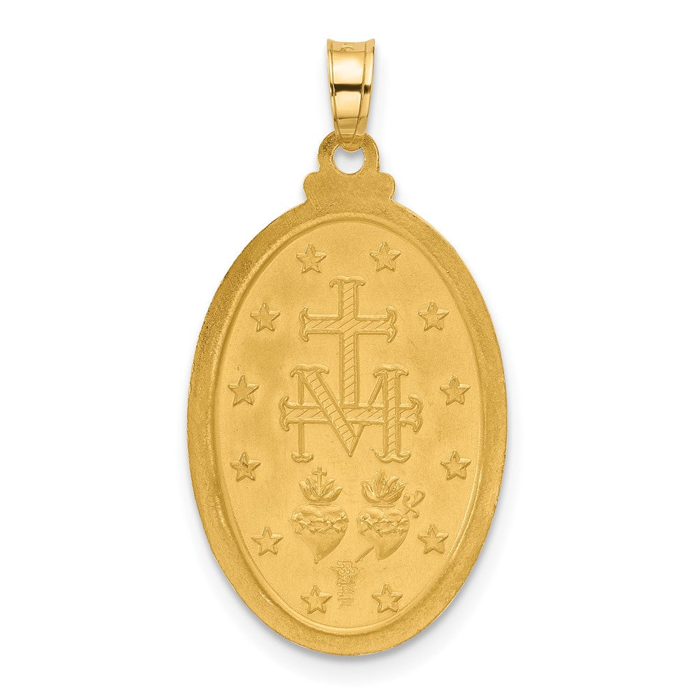 14k Satin and Polished Virgin Mary Medal Solid Oval Pendant