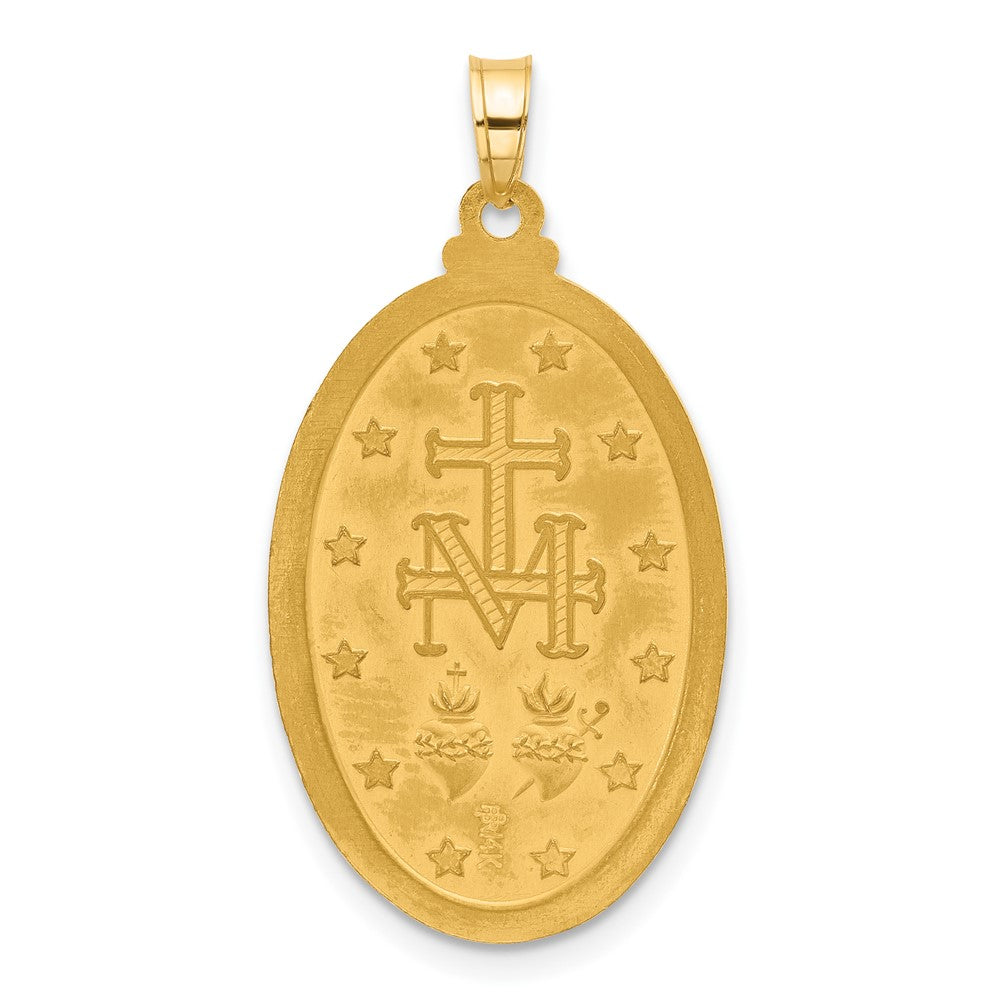 14k Satin and Polished Virgin Mary Medal Solid Oval Pendant