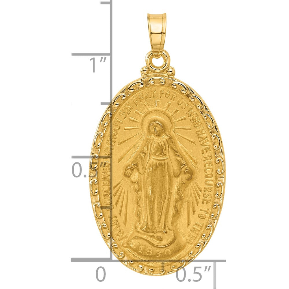 14k Satin and Polished Virgin Mary Medal Solid Oval Pendant