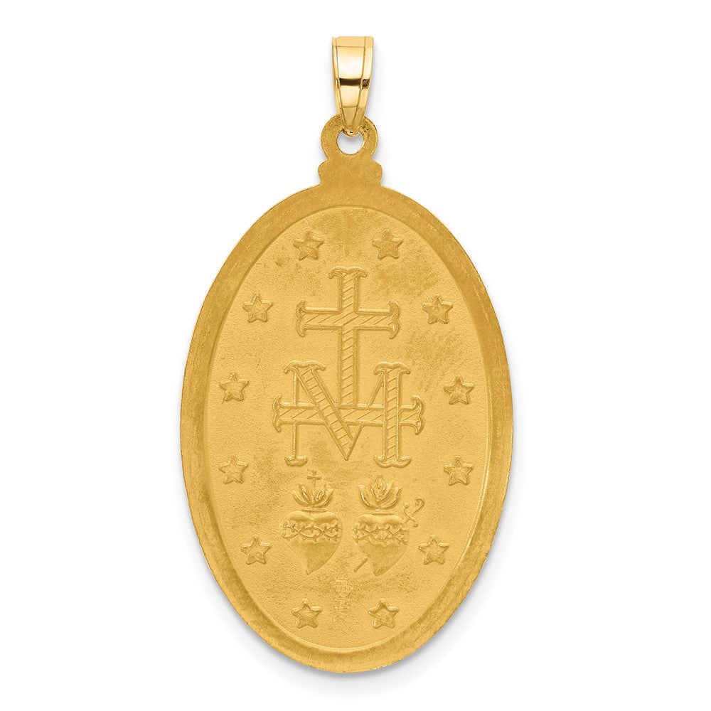 14k Satin and Polished Virgin Mary Medal Solid Oval Pendant