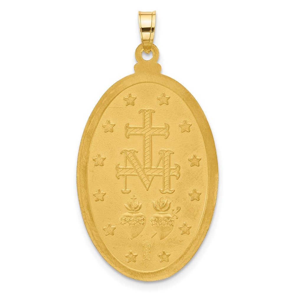 14K with Rhodium Satin and Polished Virgin Mary Medal Solid Oval Pendant