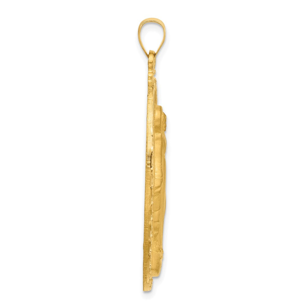 14k Satin and Polished Virgin Mary Medal Solid Oval Pendant